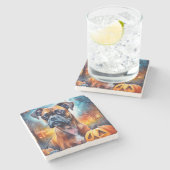 Dessous-de-verre En Pierre Boxer Halloween avec la peur Citrouille (Côté)