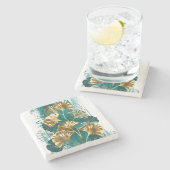 Dessous-de-verre En Pierre Branche avec Feuilles d'or Ginko Biloba (Côté)
