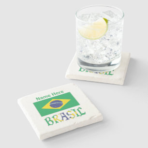 Dessous-de-verre En Pierre Brasil Bandera do Brasil Green Personnalisé