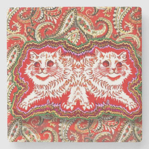 Dessous-de-verre En Pierre Bright Psychedelic Red Cats (par Louis Wain)