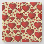 Dessous-de-verre En Pierre Bright Red Romantic Hearts Motif (Devant)