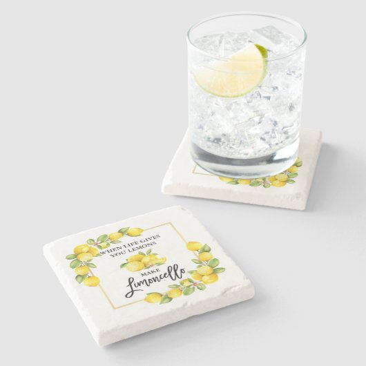 Dessous-de-verre En Pierre Brosse Script Aquarelle Citrons Limoncello (Côté)