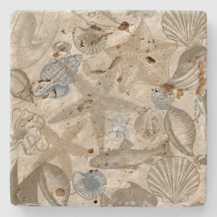 Dessous-de-verre En Pierre Brown Beach Blue Shells Ocean