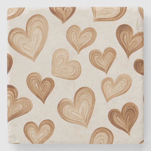 Dessous-de-verre En Pierre Brown Cream Hearts Stripes (Devant)