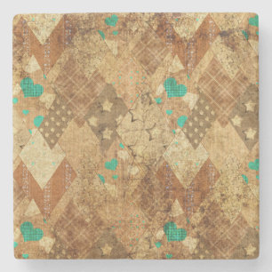 Dessous-de-verre En Pierre Brown Grunge Quilt Stars Coeurs
