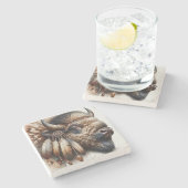 Dessous-de-verre En Pierre Buffalo Bison American Indian Art (Côté)