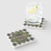 Dessous-de-verre En Pierre Buffalo Check Black and White Boxwood Wreath (Côté)