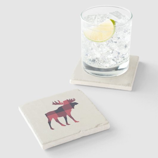 Dessous-de-verre En Pierre Buffalo Check Moose Wilderness Cabine (Côté)