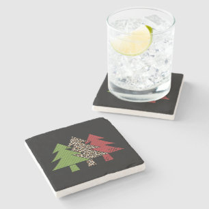 Dessous-de-verre En Pierre Buffalo Plaid Joyeux Arbre de Noël Famille Corresp