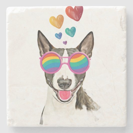 Dessous-de-verre En Pierre Bull Terrier Chien avec Coeurs Saint-Valentin (Devant)