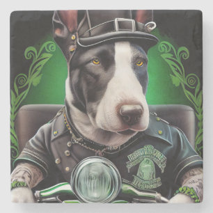 Dessous-de-verre En Pierre Bull Terrier Chien Conduisant Vélo St. Patrick's D