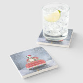 Dessous-de-verre En Pierre Bull Terrier Chien en Neige assis à Noël (Côté)