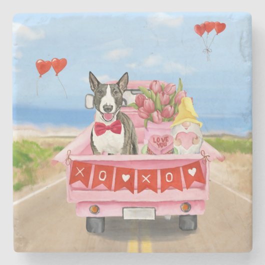 Dessous-de-verre En Pierre Bull Terrier Chien Saint-Valentin Coeurs de camion (Devant)