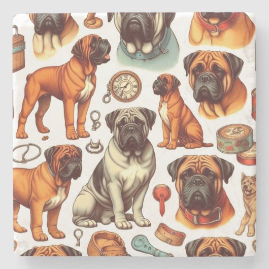 Dessous-de-verre En Pierre Bullmastiff rétro (Devant)