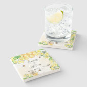 Dessous-de-verre En Pierre Bumble abeilles miel fleurons jaunes mariage (Côté)