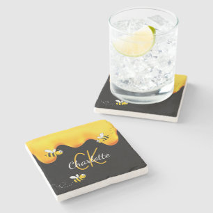 Dessous-de-verre En Pierre Bumble abeilles miel goutte de monogramme noir or