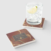 Dessous-de-verre En Pierre 🤵 Burgundy Gold Elegant Inky Mariage Abstrait (Côté)