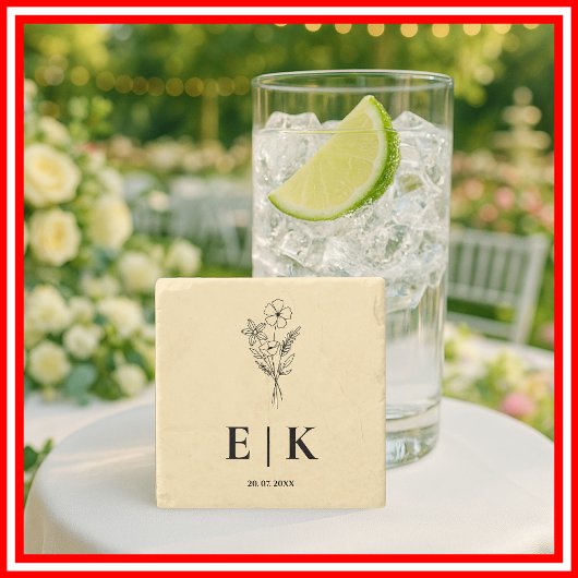 Dessous-de-verre En Pierre Butter Yellow Wildflower Monogram Wedding