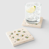 Dessous-de-verre En Pierre Buzzing Abees occupé Trouvé Rustique (Côté)