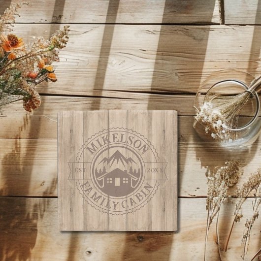 Dessous-de-verre En Pierre Cabine de famille en bois rustique personnalisé