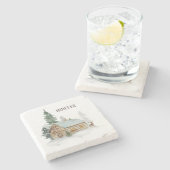 Dessous-de-verre En Pierre Cabine forestier avec cerf personnalisé  (Côté)