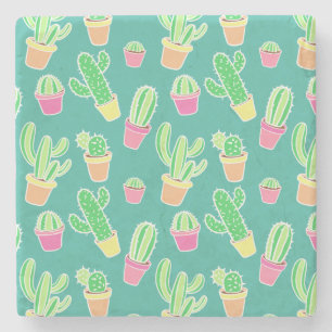 Dessous-de-verre En Pierre Cactus D'Aquarelle De Neon Dans Les Motifs De Pots