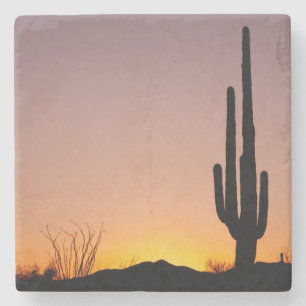 Dessous-de-verre En Pierre Cactus de Saguaro au coucher du soleil