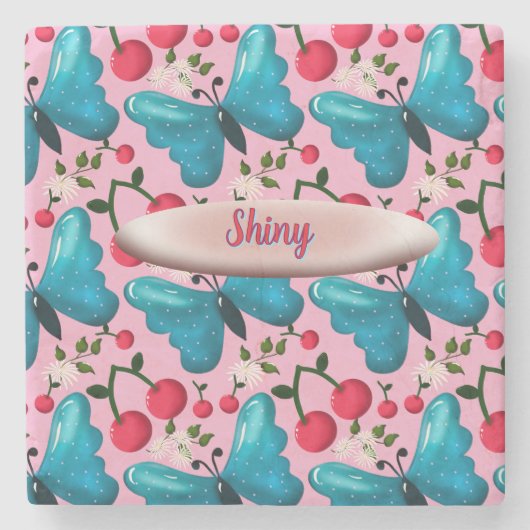 Dessous-de-verre En Pierre Cadeau à motif floral papillon personnalisé (Devant)