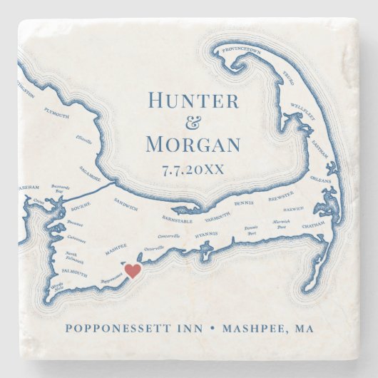 Dessous-de-verre En Pierre Cadeau de mariage à Cape Cod (Devant)