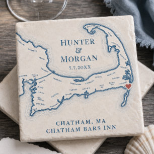 Dessous-de-verre En Pierre Cadeau de mariage Chatham Bars Inn carte du Cap Co