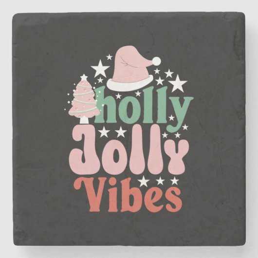 Dessous-de-verre En Pierre Cadeau de Noël Holly Jolly Vibes (Devant)