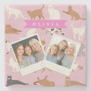 Dessous-de-verre En Pierre Cadeau Personnalisé Motif de Chat Rose Mignon pour