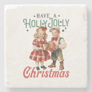 Dessous-de-verre En Pierre Cadeaux de Noël Ont Un Noël Holly Jolly