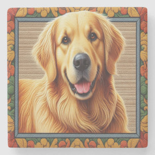 Dessous-de-verre En Pierre Cadre coloré pour chien Golden Retriever élégant