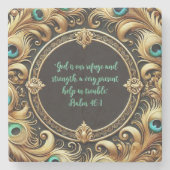 Dessous-de-verre En Pierre Cadre de plumes de paon épais personnalisable (Devant)