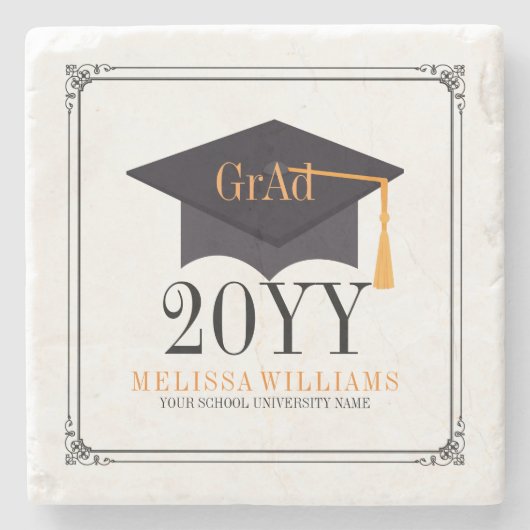 Dessous-de-verre En Pierre Cadre noir et Casquette Graduation 2016 (Devant)
