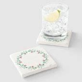 Dessous-de-verre En Pierre Cadre rond fleuri avec fleurs roses (Côté)