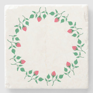 Dessous-de-verre En Pierre Cadre rond fleuri avec fleurs roses