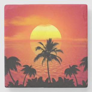 Dessous-de-verre En Pierre Cadre Sun Red Tropics Palm Beach