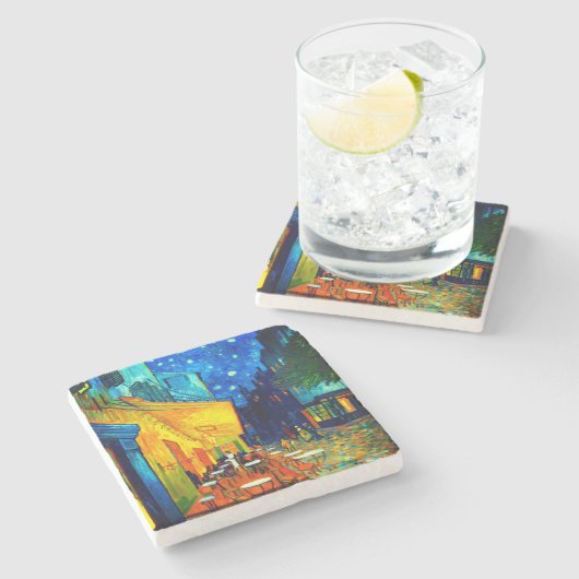 Dessous-de-verre En Pierre Café Van Gogh Terrasse en soirée (Côté)