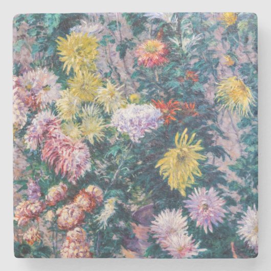 Dessous-de-verre En Pierre Caillebotte - Chrysanthèmes blanc et jaune (Devant)