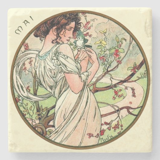 Dessous-de-verre En Pierre Calendrier Mucha Art nouveau mai (Devant)