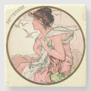 Dessous-de-verre En Pierre Calendrier Mucha Art Nouveau Septembre