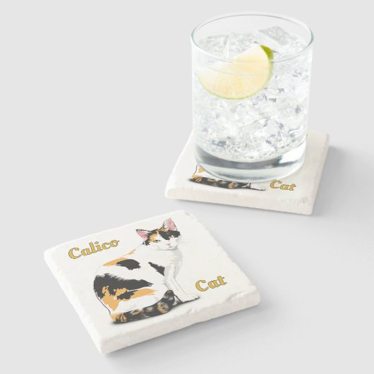 Dessous-de-verre En Pierre Calico Cat Personnalisé (Côté)