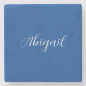 Dessous-de-verre En Pierre Calligraphie Elégant Bleu Blanc Plaine Nom simple (Devant)