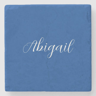 Dessous-de-verre En Pierre Calligraphie Elégant Bleu Blanc Plaine Nom simple