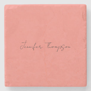 Dessous-de-verre En Pierre Calligraphie Elégant Coral rose Plaine Nom simple