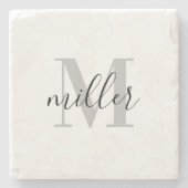 Dessous-de-verre En Pierre Calligraphie moderne Nom de famille Monogramme (Devant)
