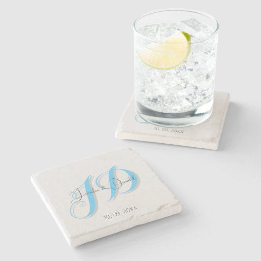 Dessous-de-verre En Pierre Calligraphie monogramme de script classique tendan (Côté)