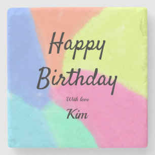Dessous-de-verre En Pierre calligraphie simple minimale joyeux anniversaire p